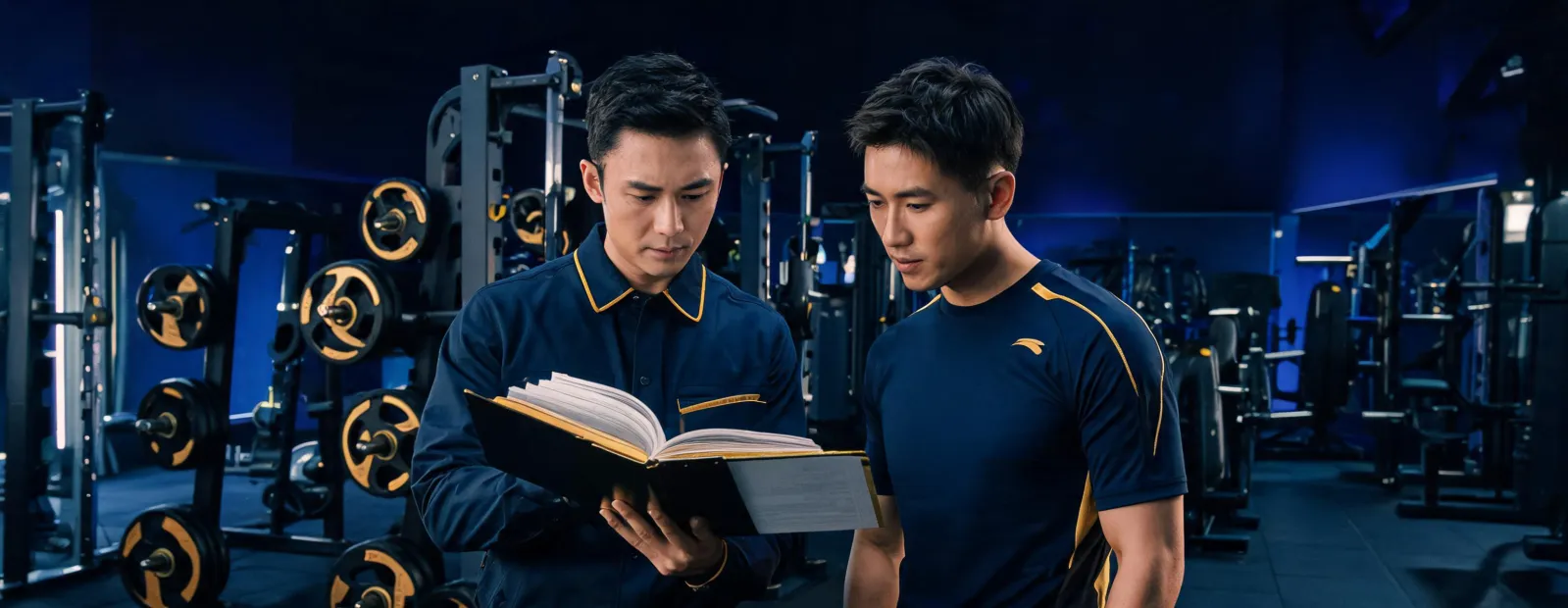 Facility specialist reviewing strength room documentation
